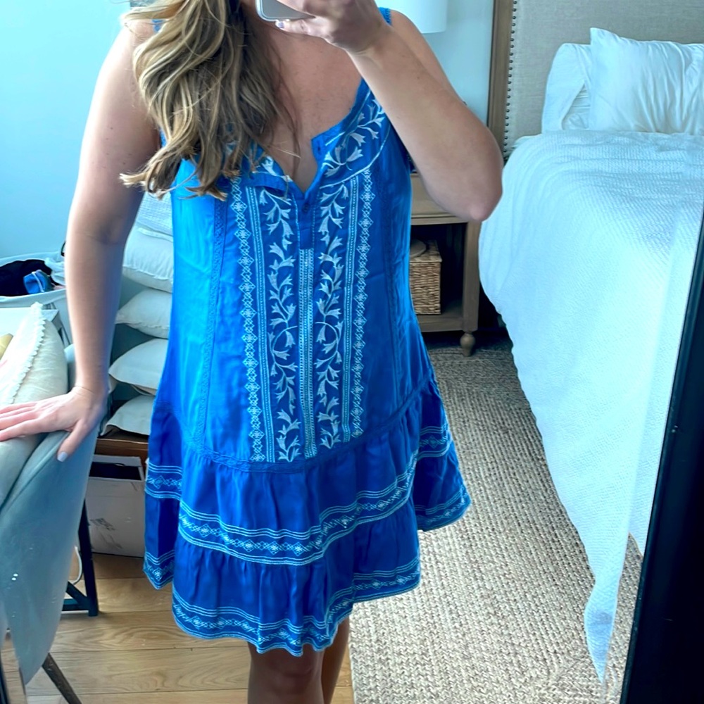 Melissa Odabash Jaz Embroidered Drop-Waist Dress Large Royal Blue